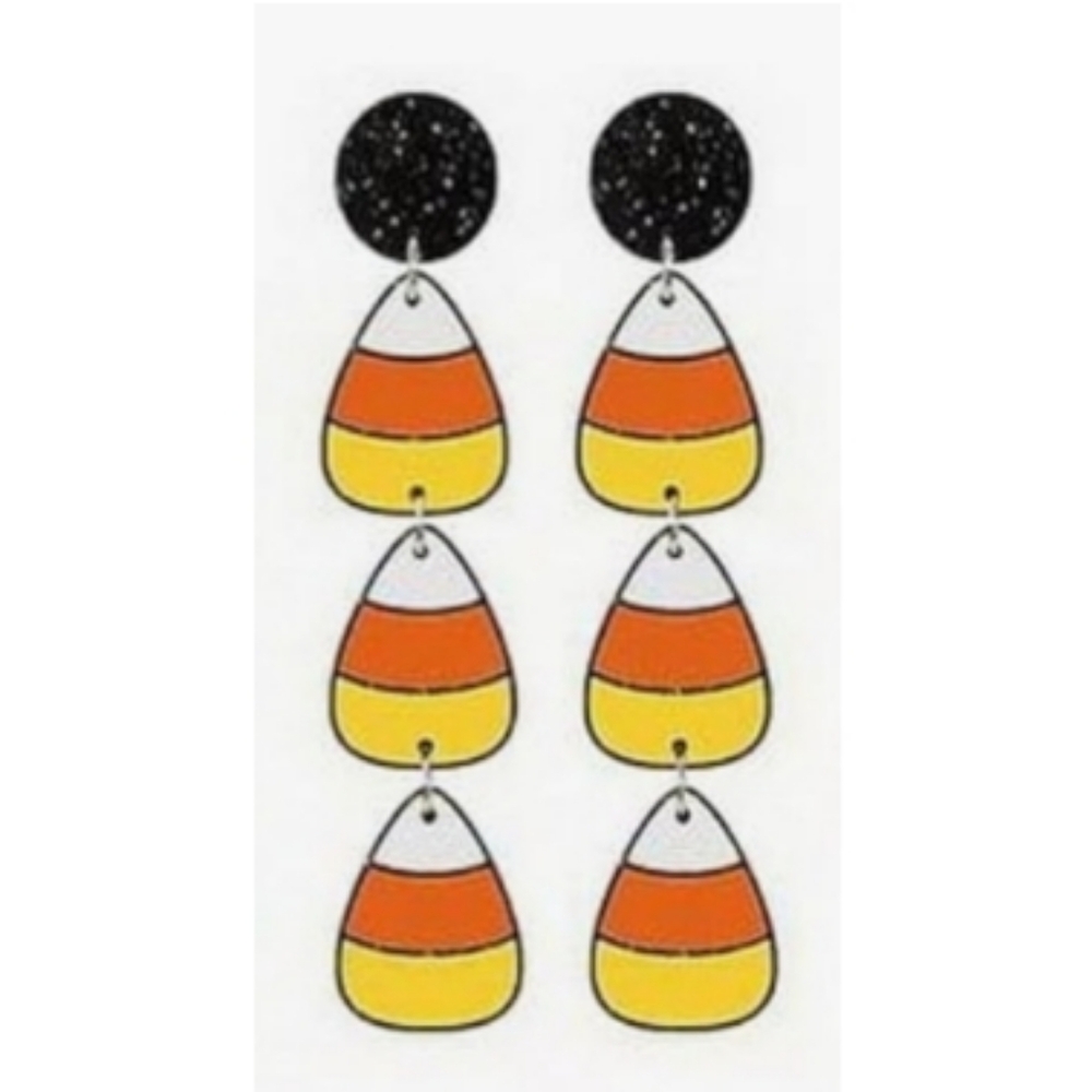 Halloween Earrings Acrylic Cute Candy Corn Glitter Dangle Earring - Picture 1 of 2